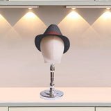 Maxbell Bald Mannequin Head Male with Base Hat Rack for Eyeglasses Hair Salon Market Silver Base