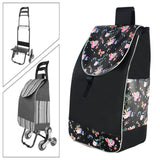 Maxbell Folding Shopping Cart Replacement Bag Drawstring Home Trolley Cart Spare Bag Black Flower