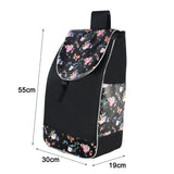 Maxbell Folding Shopping Cart Replacement Bag Drawstring Home Trolley Cart Spare Bag Black Flower