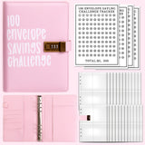 Maxbell Envelope Challenge Binder Budget Book for Budgeting Challenging Saving Money Pink