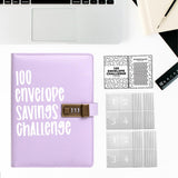 Maxbell Envelope Challenge Binder Creative PU Leather Stuffing Envelopes Binder Purple
