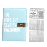 Maxbell Envelope Challenge Binder Creative PU Leather Stuffing Envelopes Binder Light Blue