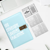 Maxbell Envelope Challenge Binder Creative PU Leather Stuffing Envelopes Binder Light Blue