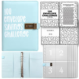 Maxbell Envelope Challenge Binder Creative PU Leather Stuffing Envelopes Binder Light Blue