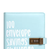 Maxbell Envelope Challenge Binder Creative PU Leather Stuffing Envelopes Binder Light Blue