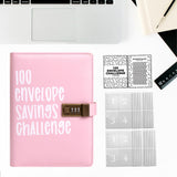 Maxbell Envelope Challenge Binder Creative PU Leather Stuffing Envelopes Binder Pink