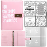 Maxbell Envelope Challenge Binder Creative PU Leather Stuffing Envelopes Binder Pink