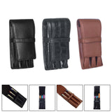 Maxbell Leather Pen Case 3 Slots with Divider Slot Pen Pouch for University Black