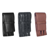 Maxbell Leather Pen Case 3 Slots with Divider Slot Pen Pouch for University Black