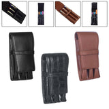 Maxbell Leather Pen Case 3 Slots with Divider Slot Pen Pouch for University Black