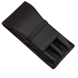 Maxbell Leather Pen Case 3 Slots with Divider Slot Pen Pouch for University Black