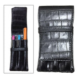 Maxbell Leather Pen Case 3 Slots with Divider Slot Pen Pouch for University Black pattern