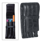 Maxbell Leather Pen Case 3 Slots with Divider Slot Pen Pouch for University Black pattern