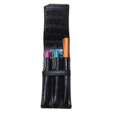 Maxbell Leather Pen Case 3 Slots with Divider Slot Pen Pouch for University Black pattern