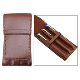 Maxbell Leather Pen Case 3 Slots with Divider Slot Pen Pouch for University Coffee