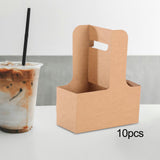 Maxbell 10 Pieces Drink Carrier with Handle Foldable for Bubble Tea Juice Milkshakes Brown