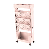 Maxbell Mobile Bookshelf Cart Organizer Study Room Kids Rolling Bookcase with Wheels Pink