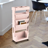 Maxbell Mobile Bookshelf Cart Organizer Study Room Kids Rolling Bookcase with Wheels Pink