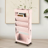 Maxbell Mobile Bookshelf Cart Organizer Study Room Kids Rolling Bookcase with Wheels Pink