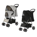 Maxbell Pet Stroller Mesh Window Pet Travel Cart for Dogs Small & Medium Pets Kitten Gray