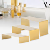 Maxbell 3 Pieces Riser Display Stands Display Shelf for Dessert Collectibles Perfume Mirrored Gold