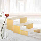 Maxbell 3 Pieces Riser Display Stands Display Shelf for Dessert Collectibles Perfume Mirrored Gold