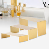 Maxbell 3 Pieces Riser Display Stands Display Shelf for Dessert Collectibles Perfume Brushed Gold