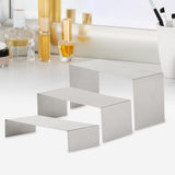 Maxbell 3 Pieces Riser Display Stands Display Shelf for Dessert Collectibles Perfume Brushed Silver