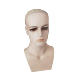 Maxbell Male Mannequin Head with Shoulders Scarves Wig Head Model Wig Display Stand Skin No Beard