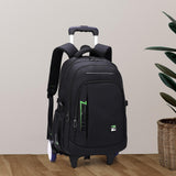 Maxbell Rolling Backpack Portable Nylon Trolley Suitcase for Business Travel Camping Green 2 Large Wheels