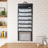 Maxbell Hanging Wall File Organizer Portable with 6 Pockets for A4 Size Paper Letter black