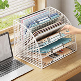 Maxbell Fan Shaped File Organizer Space Saving Storage Rack for Gift Decoration Room White and L