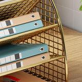 Maxbell Fan Shaped File Organizer Space Saving Storage Rack for Gift Decoration Room Gold and L