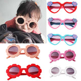 Stylish Flower Kids Baby Boy Girl Soft Plastic UV400 Sunglasses Red + Pink