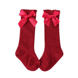 Maxbell Maxbell Baby Girls knee High Socks Bowknot Toddler Babies School Socks 2-4T Red