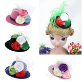 Maxbell Rose Feather Hat Child Mini Top Hat Fascinator Feather Headpiece  Blue