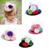 Maxbell Rose Feather Hat Child Mini Top Hat Fascinator Feather Headpiece  Blue