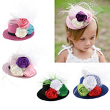 Maxbell Rose Feather Hat Child Mini Top Hat Fascinator Feather Headpiece  Blue