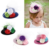 Maxbell Rose Feather Hat Child Mini Top Hat Fascinator Feather Headpiece  Blue