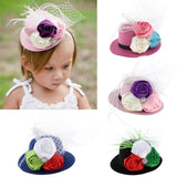 Maxbell Rose Feather Hat Child Mini Top Hat Fascinator Feather Headpiece  Blue