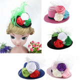 Maxbell Rose Feather Hat Child Mini Top Hat Fascinator Feather Headpiece  Blue