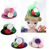 Maxbell Rose Feather Hat Child Mini Top Hat Fascinator Feather Headpiece  Blue