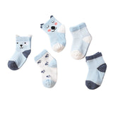 Maxbell Maxbell 5 Pairs Baby Boy Girl Cartoon Cotton Socks Toddler Kids Soft Sock 3-5T Blue