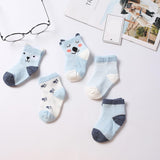 Maxbell Maxbell 5 Pairs Baby Boy Girl Cartoon Cotton Socks Toddler Kids Soft Sock 3-5T Blue