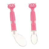 Maxbell 2Pcs Baby Bent-Handled Spoon Weaning Soft Silicone Head Tableware Pink