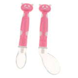Maxbell 2Pcs Baby Bent-Handled Spoon Weaning Soft Silicone Head Tableware Pink