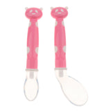 Maxbell 2Pcs Baby Bent-Handled Spoon Weaning Soft Silicone Head Tableware Pink