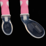 Maxbell 2Pcs Baby Bent-Handled Spoon Weaning Soft Silicone Head Tableware Pink