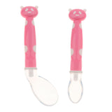 Maxbell 2Pcs Baby Bent-Handled Spoon Weaning Soft Silicone Head Tableware Pink