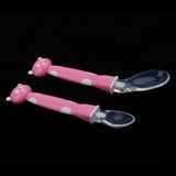 Maxbell 2Pcs Baby Bent-Handled Spoon Weaning Soft Silicone Head Tableware Pink